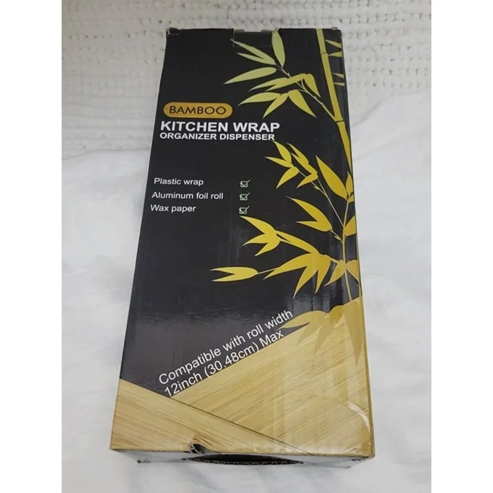 NEW Bamboo Kitchen Wrap Organizer Dispenser hold 12